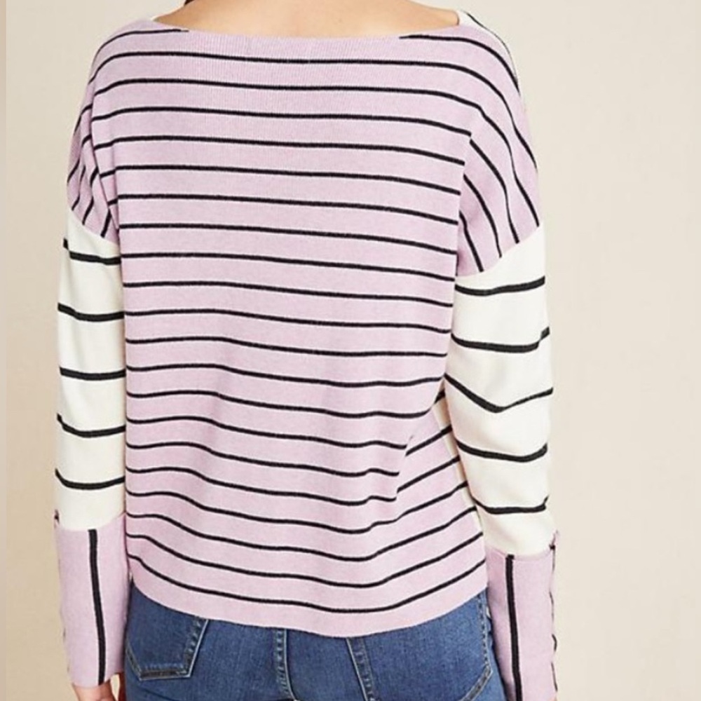 by Anthropologie Faye Striped Sweater Lavender Navy • S - Picture 5 of 7